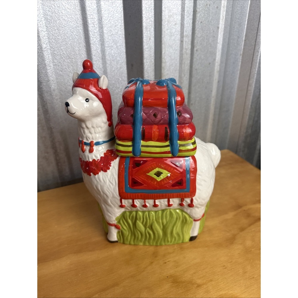 World Market Ceramic multi-colored  Alpaca Figural Cookie Jar 10"